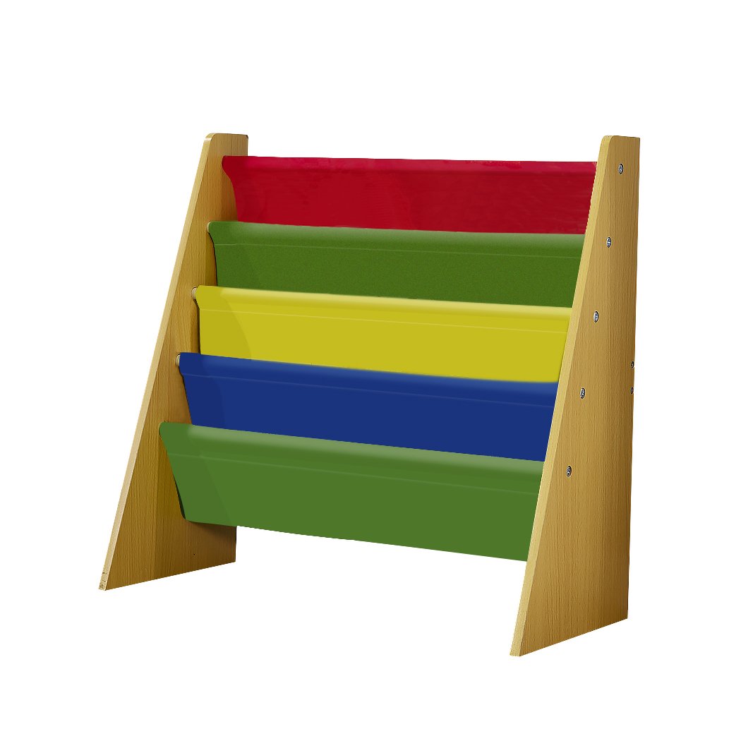 Levede Wooden Kids Bookcase featuring colorful sling shelves for books and toys, designed for children's easy access and organization.